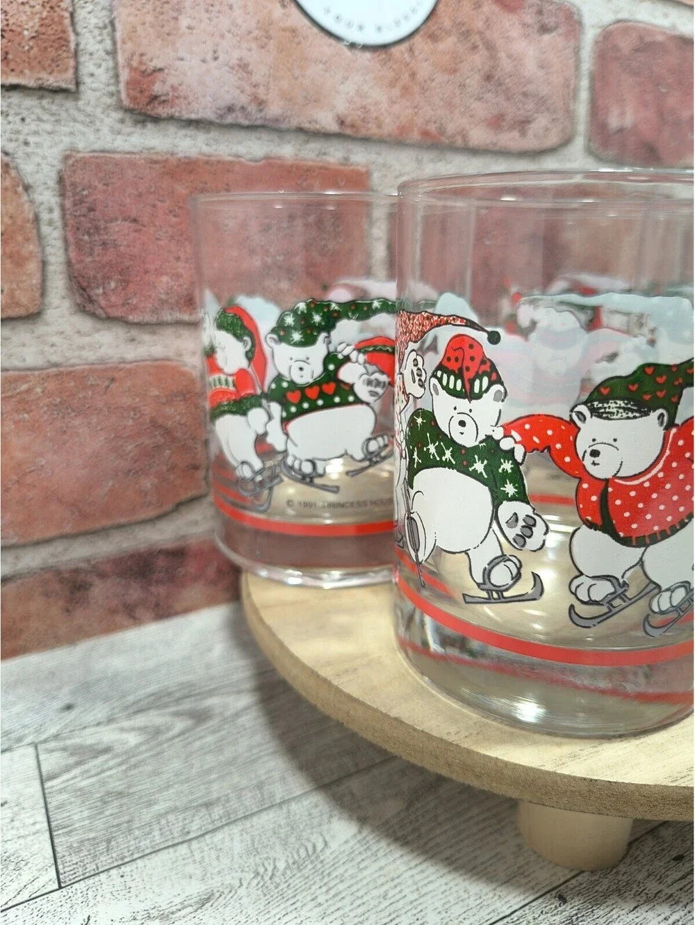 1991 Princess House Polar Bear Ice Skating Tumblers Christmas Heritage Set of 4